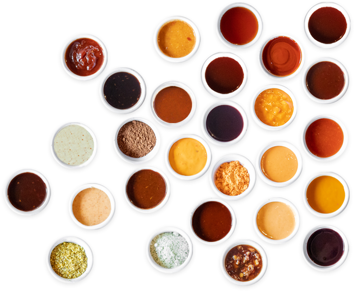 Arrangement of wing sauces